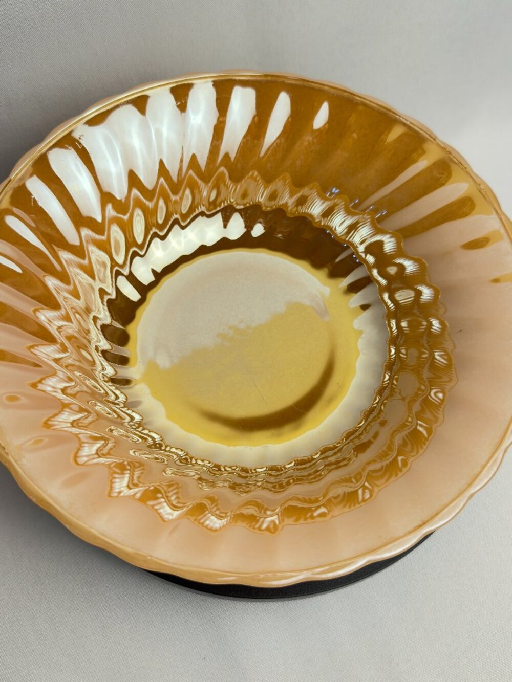 Fire King Vintage Dinnerware Swirl Peach Lusterware Serving Bowl 8 1/2" USA